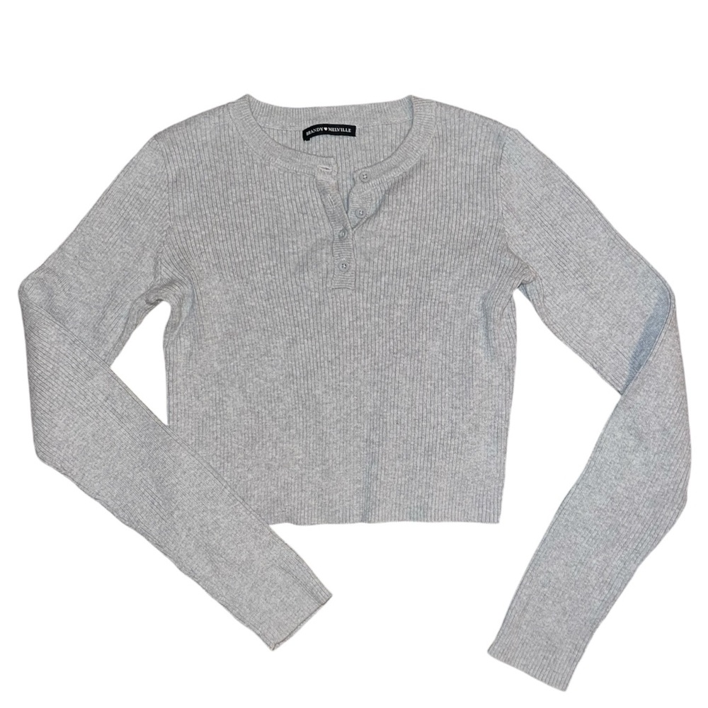 Brandy Melville Light Gray long sleeve crop top